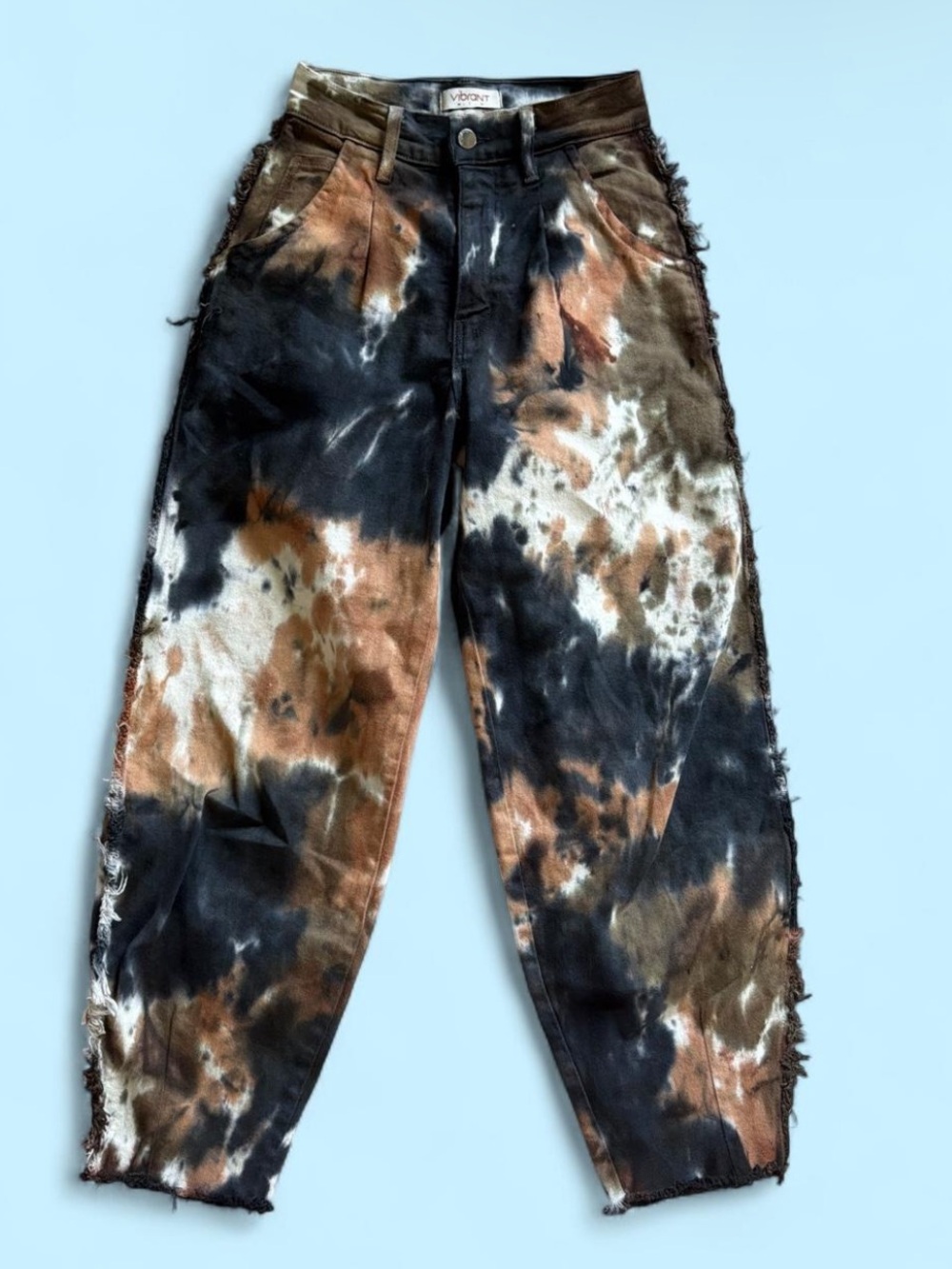 Vibrant Tie-Dye Black and Brown Denim Jeans